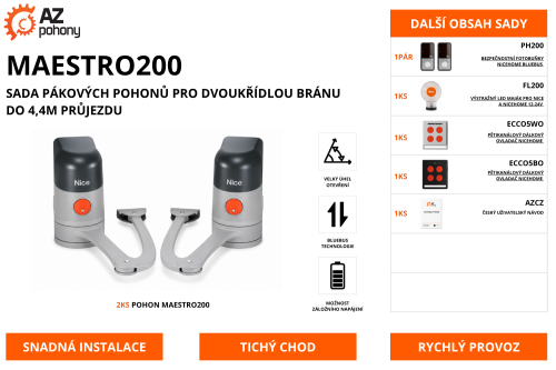 MAESTRO200 - pákové pohony pro bránu až do 4,4 m průjezdu